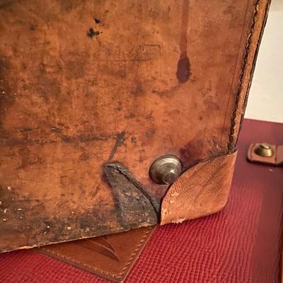 antique large heavy leather quality suitcase