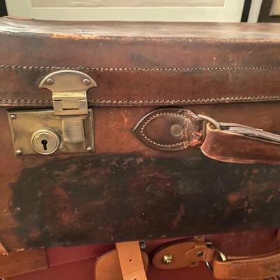 antique large heavy leather quality suitcase