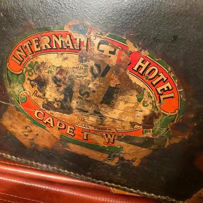antique large heavy leather quality suitcase
