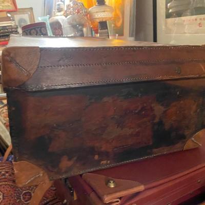 antique large heavy leather quality suitcase