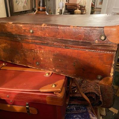 antique large heavy leather quality suitcase