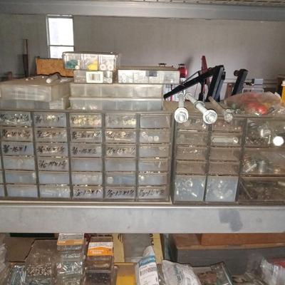 Bolt bins and bits on shelf