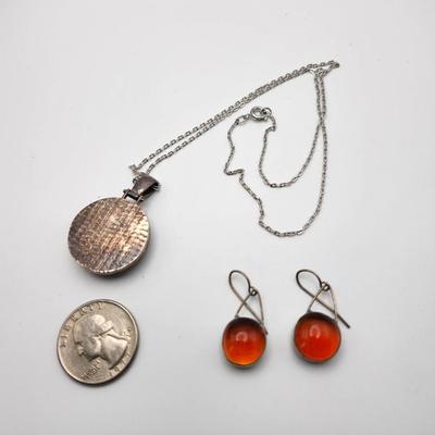 Amber drop earrings and pendant necklace