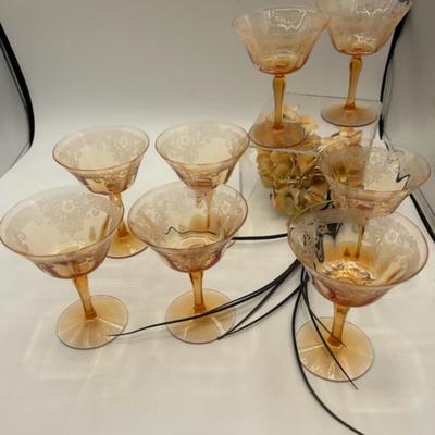 Fostoria Vesper Amber champagne / tall sherbert glasses