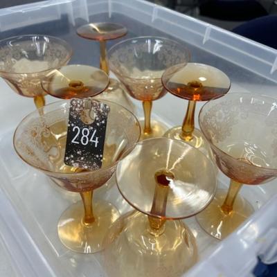 Fostoria Vesper Amber champagne / tall sherbert glasses