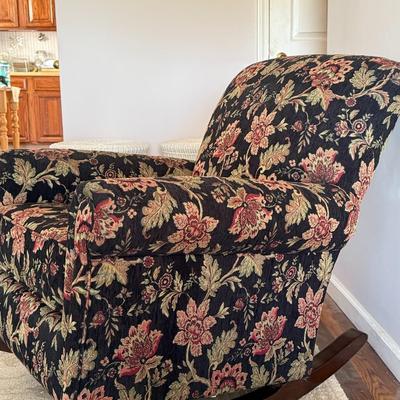 Floral Tapestry Fabric Armed Chair Rocker
