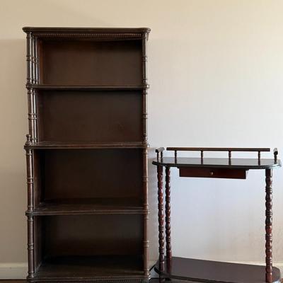 Vintage Wood Book Shelf and Side Table