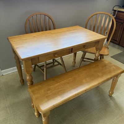 Solid Wood Kitchen Table w/ Bench and 2 Chairs