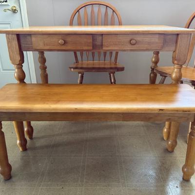 Solid Wood Kitchen Table w/ Bench and 2 Chairs