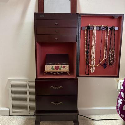 Wood Jewelry Chest w/ costume jewelry
