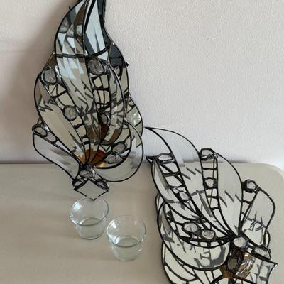Pair of Decorative Glass Wall Hanging Votive Holders