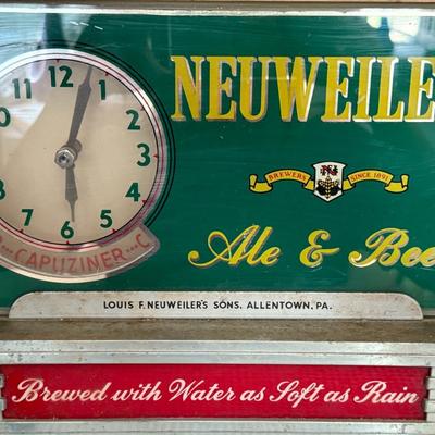 Vintage Neuweiler's Ale & Beer Reverse Glass Light-Up Clock