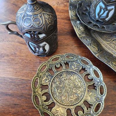 Turkish Old Brass Espresso Coffee Service