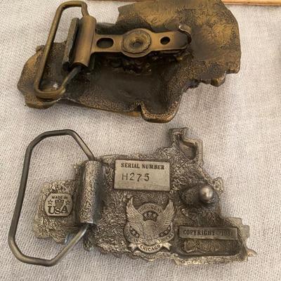 Assortment of Vintage belt buckles including Budweiser