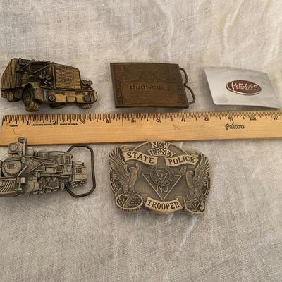 Assortment of Vintage belt buckles including Budweiser