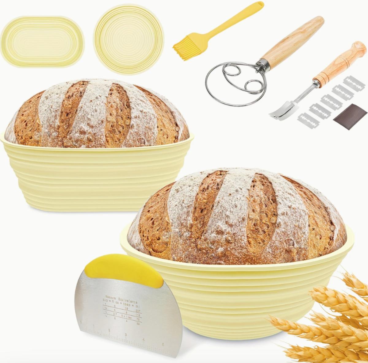 Silicone Banneton Bread Proofing Baskets Set of 2, 9 Inch Round & 10 ...