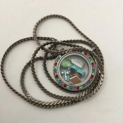 Cute silver toned vacation charms locket & chain necklace