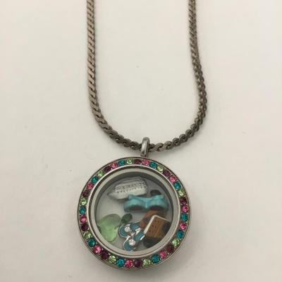 Cute silver toned vacation charms locket & chain necklace