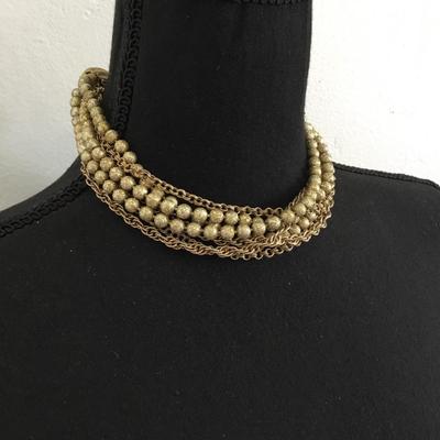 Vintage, gold, toned multi-strand bead and chain necklace