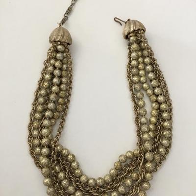 Vintage, gold, toned multi-strand bead and chain necklace