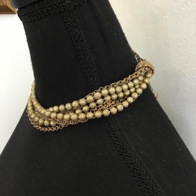 Vintage, gold, toned multi-strand bead and chain necklace
