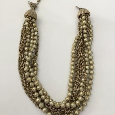 Vintage, gold, toned multi-strand bead and chain necklace