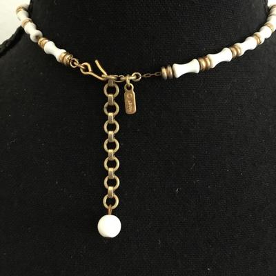 Vintage Monet, gold tone, white Lucite bamboo on chain 28 inch necklace