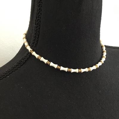 Vintage Monet, gold tone, white Lucite bamboo on chain 28 inch necklace