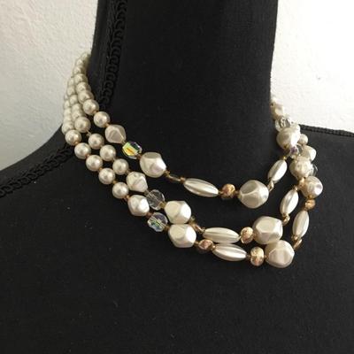 Vintage three strand beaded necklace