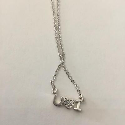 Cute dainty silver toned cubic zirconia I ❤️u necklace