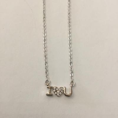 Cute dainty silver toned cubic zirconia I ❤️u necklace