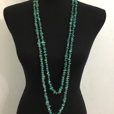 Beautiful turquoise Howlite gem stone double strand long necklace with toggle clasp