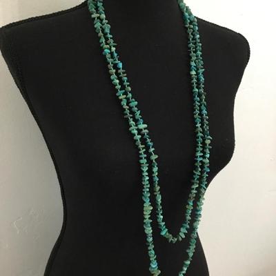 Beautiful turquoise Howlite gem stone double strand long necklace with toggle clasp