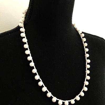 Beautiful white Baroque freshwater Pearl hand knot necklace TPJ