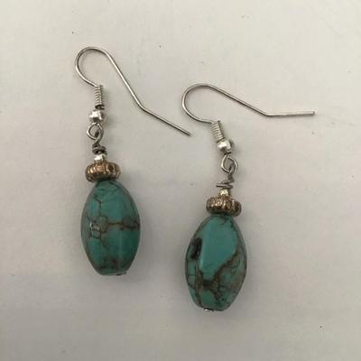 Blue Moon turquoise silver toned dangle earrings