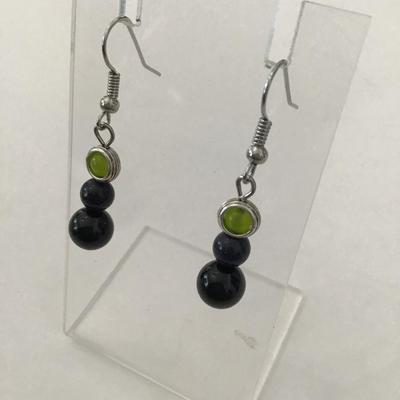 Cute Black Agate & Serpentine bead dangle earrings