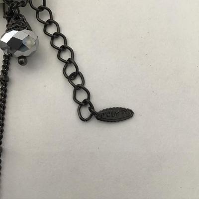 Gunmetal, gray rhinestone fashion, necklace, and earring set