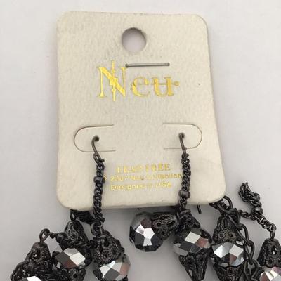 Gunmetal, gray rhinestone fashion, necklace, and earring set