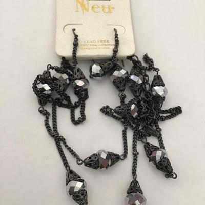Gunmetal, gray rhinestone fashion, necklace, and earring set