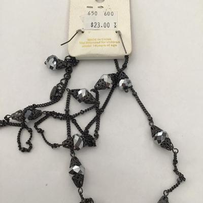 Gunmetal, gray rhinestone fashion, necklace, and earring set