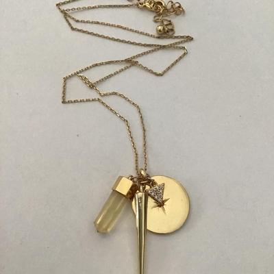 Cute Gold tone rhinestone triangle charm necklace