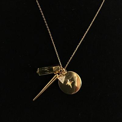 Cute Gold tone rhinestone triangle charm necklace