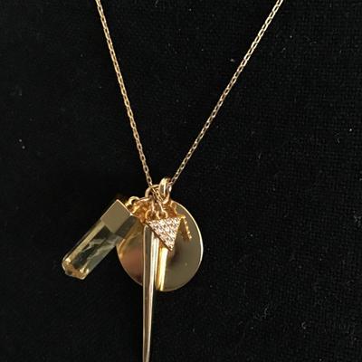 Cute Gold tone rhinestone triangle charm necklace