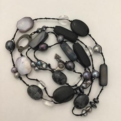 Silpada sterling silver black Hematite pearl 35 inch long necklace N1796 retired