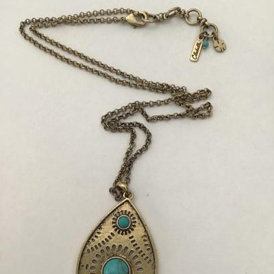 Lucky brand ~CLEOBELLA ~Brass & turquoise drop pendant necklace
