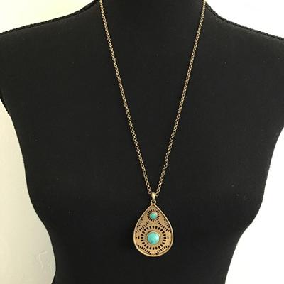 Lucky brand ~CLEOBELLA ~Brass & turquoise drop pendant necklace