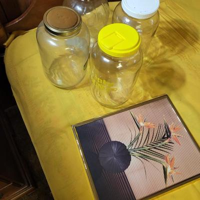 4 glass gallon jars and 11" x 14" print