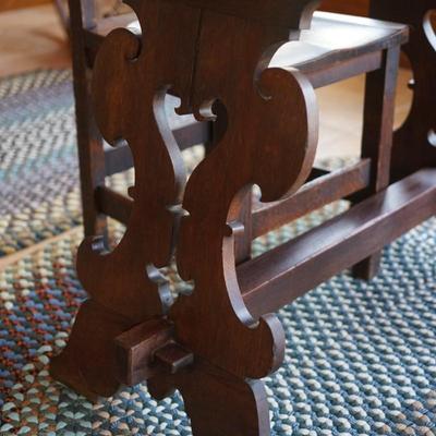 ADORABLE ANTIQUE OAK SMALL SIZE TRESTLE TABLE WITH TWO CHAIRS.