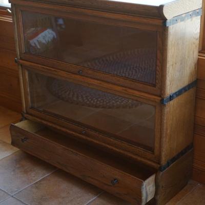 ANTIQUE TWO STACK BARRISER BOOKCASE WITH DRAWER