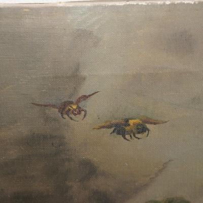 EARLY 1900'S VINTAGE PAINTING OF ROSES /OAK SPLINT BASKET W/ BEES